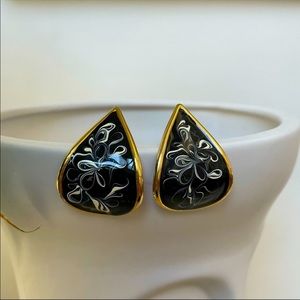Vintage enamel, brass large pierced new earrings